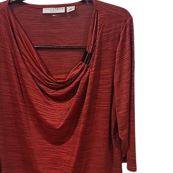 Sag Harbor Stretch Woman Drape Neck Pullover Top Wine Black 1X - Picture 2 of 10